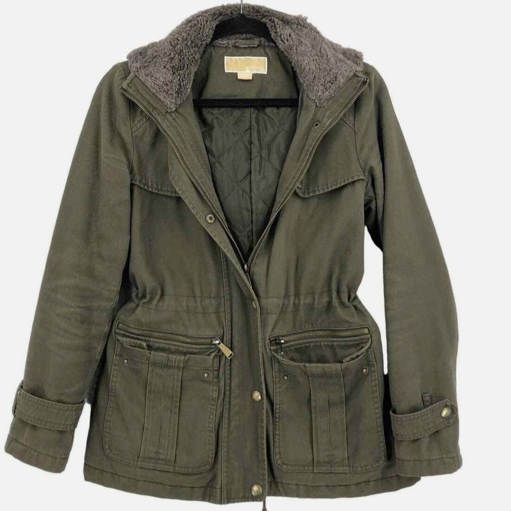 Michael‎ Kors Green Utility Jacket with Hood & Faux Fur – Women’s Small